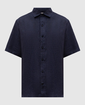 Agnona Blue linen shirt with logo TD09U5YU3039