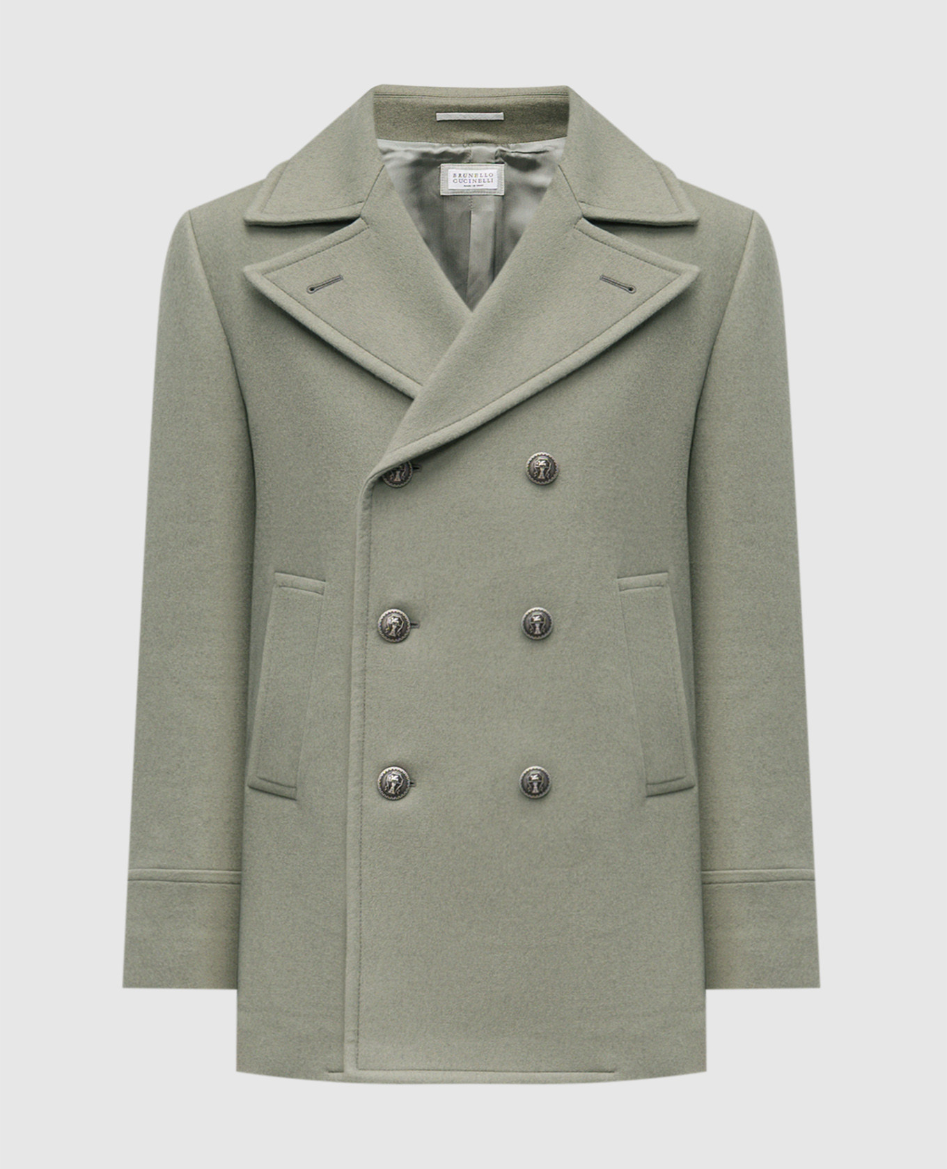 Green double-breasted wool coat Brunello Cucinelli