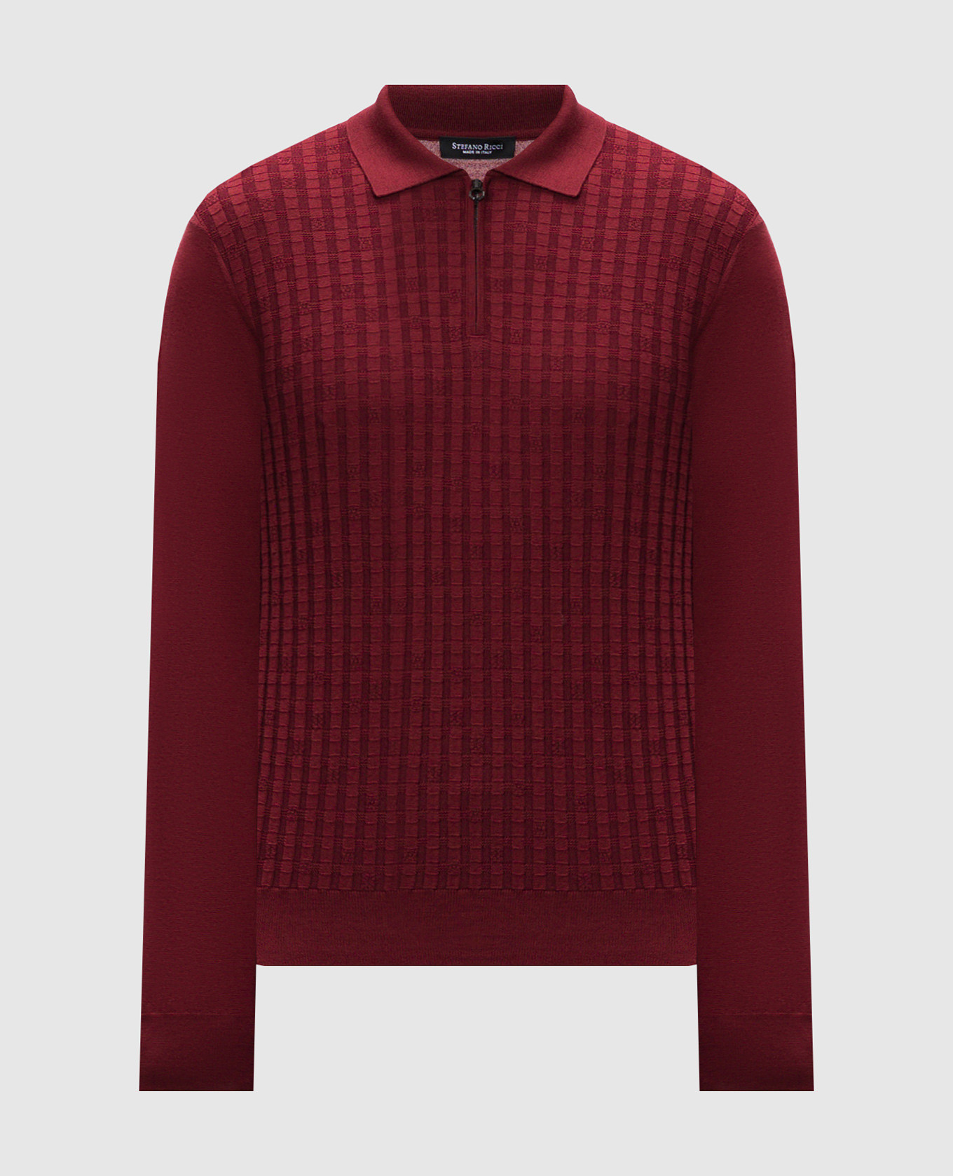 

Burgundy wool, silk and cashmere polo with textured pattern logo monogram Stefano Ricci