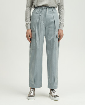 Brunello Cucinelli Blue cargo pants with monil chain ML180P8561