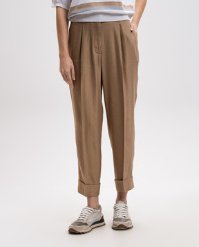 Peserico Brown linen pants with monil chain P04316V01921