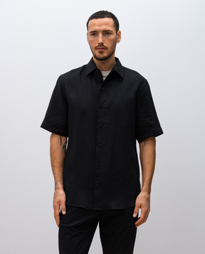 Agnona Black linen shirt with logo TD09U5YU3039