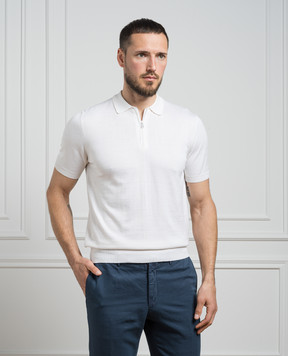 Cashmere&Whiskey White polo shirt with silk and cashmere FS05
