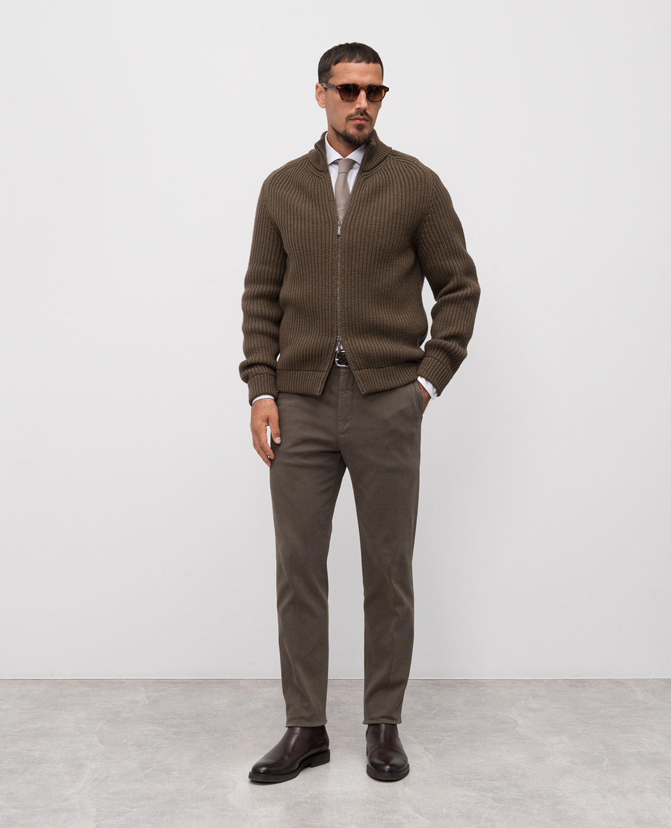 Khaki wool cardigan Peserico 2