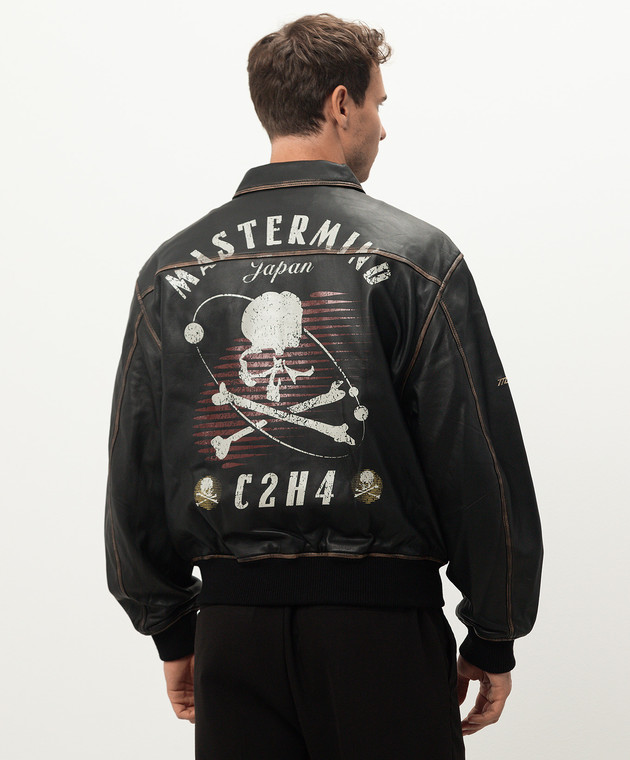 C2H4 - Mastermind JAPAN black leather jacket with distressed