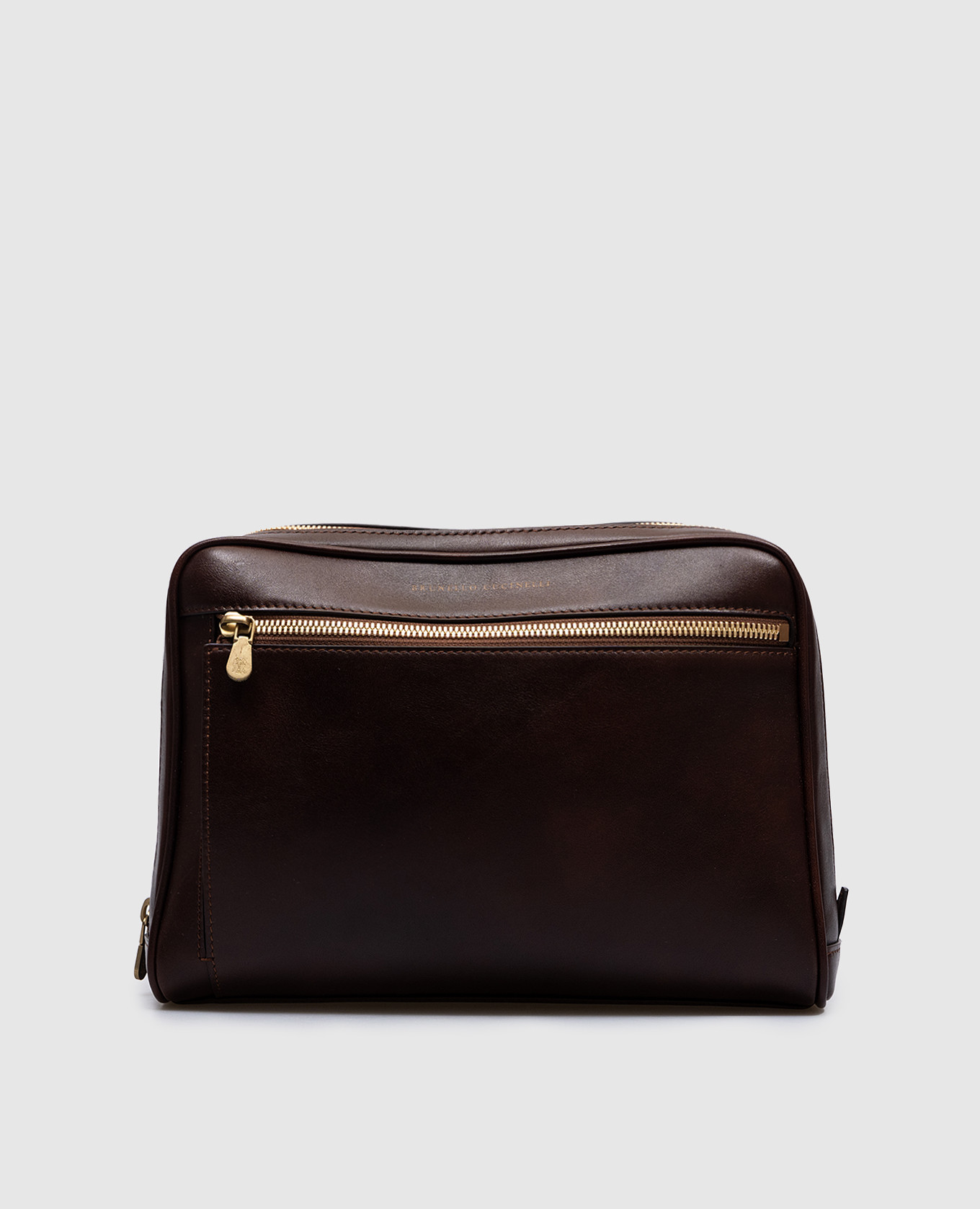 

Brown leather toiletry bag with logo print Brunello Cucinelli