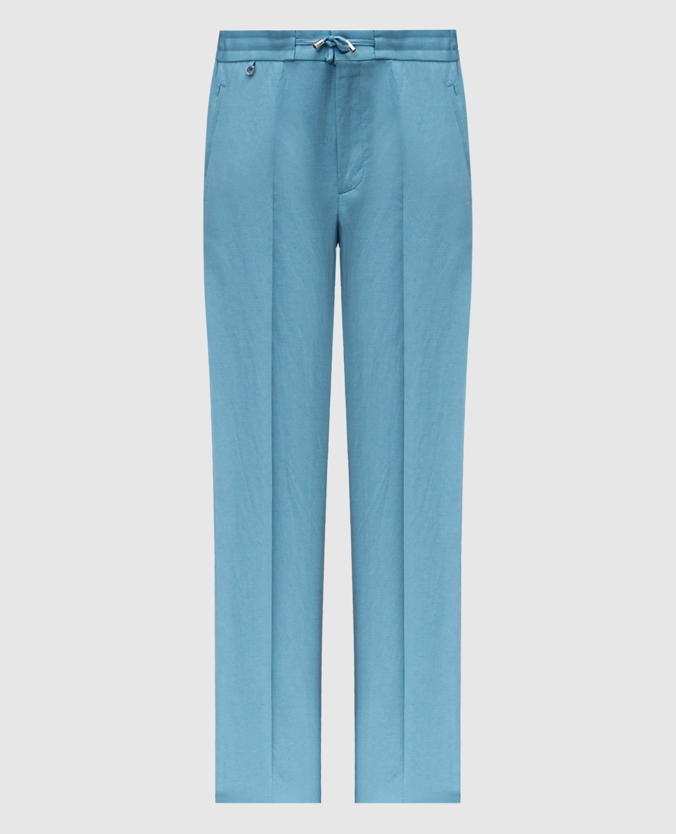 Blue linen and silk trousers with logo emblem Stefano Ricci