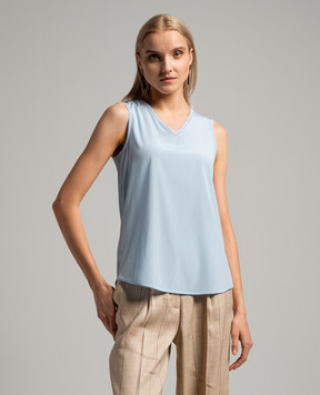Peserico Blue silk top with monil chain S0869907325