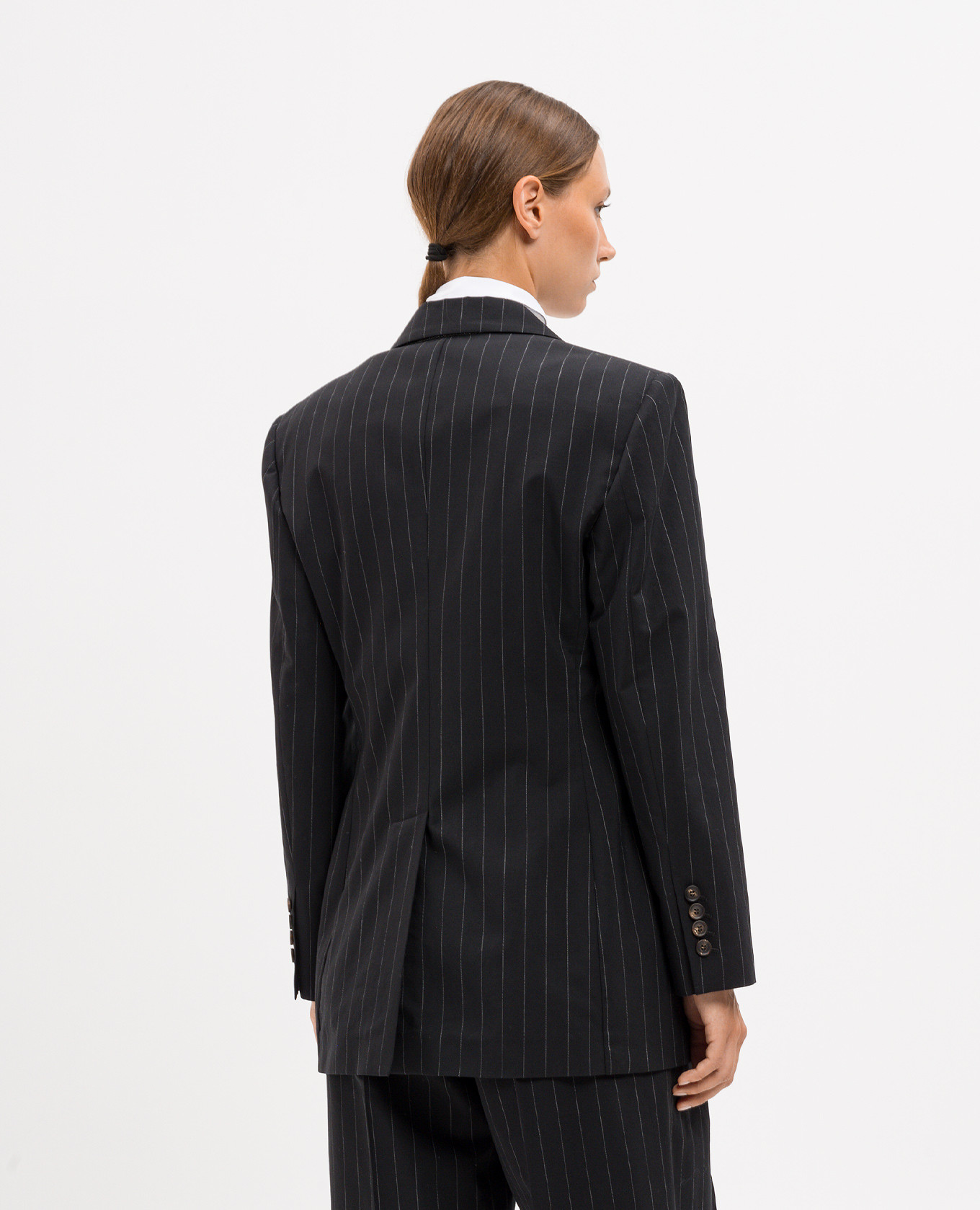 Black double-breasted jacket with striped wool and monil chain Brunello Cucinelli 4