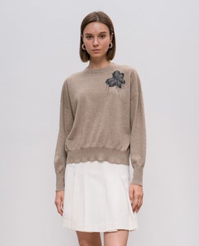 Brunello Cucinelli Brown jumper with appliqué in the form of a flower M12140500P