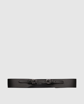 Peserico Black leather belt with monil chain S32593C0CC686