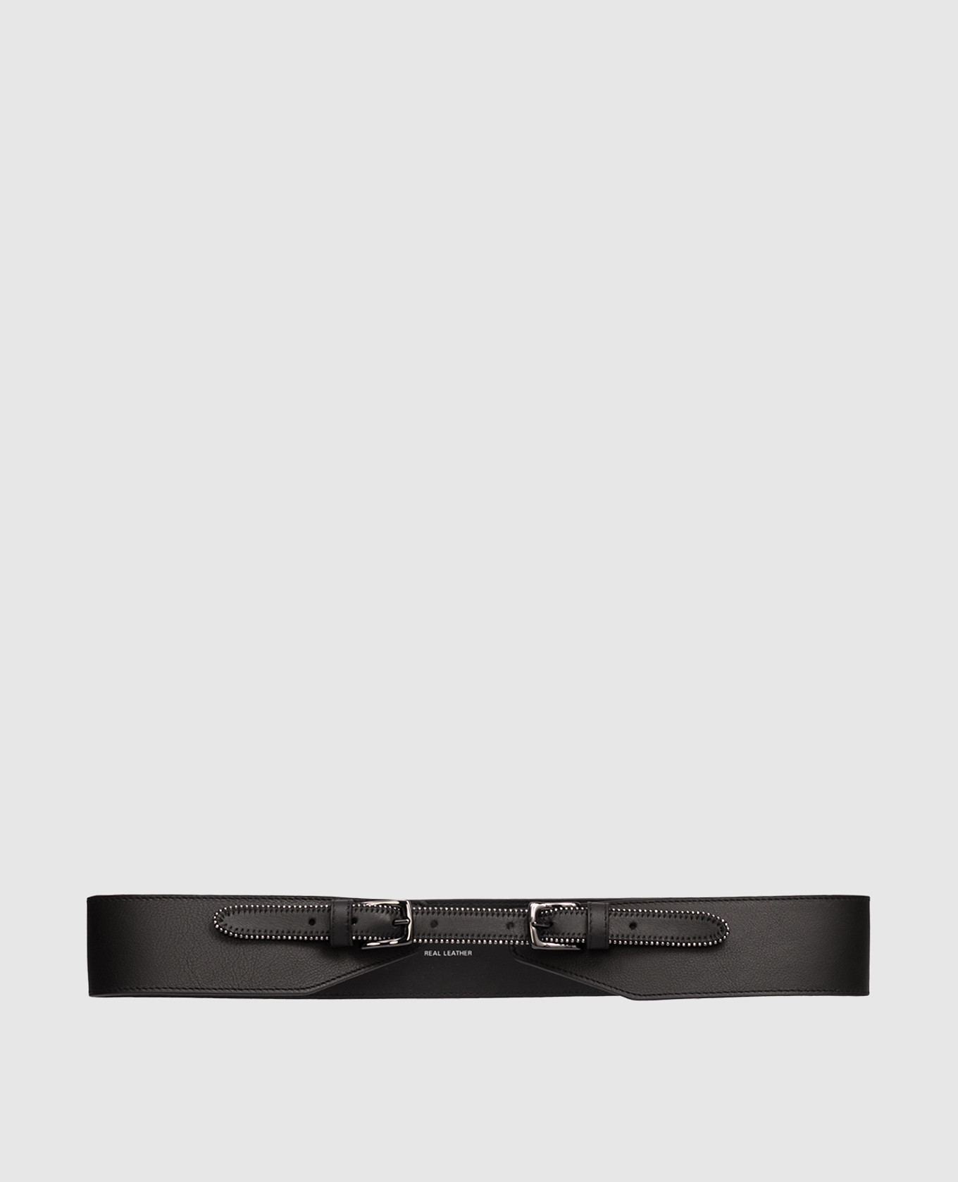 Black leather belt with monil chain Peserico