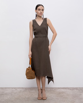 Peserico Brown dress with linen E02485A02600
