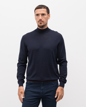 Stefano Ricci Blue wool, silk and cashmere jumper with logo pattern KE08004L10E25374