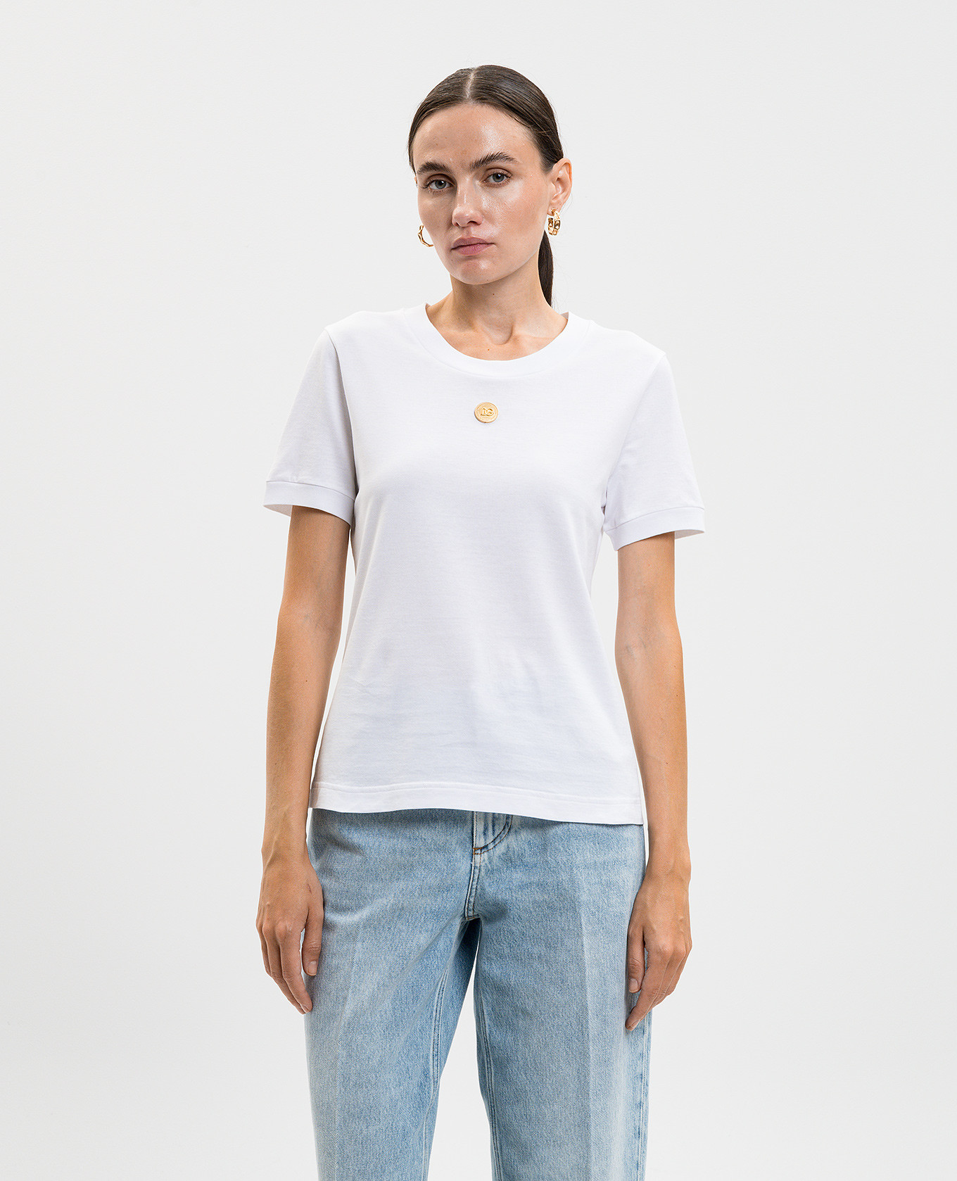 

White T-shirt with DG logo emblem Dolce&Gabbana