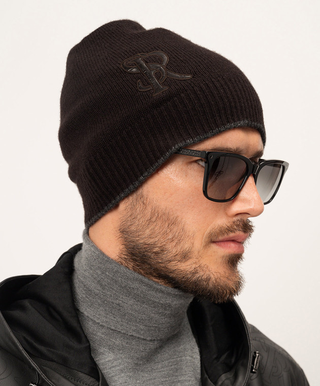 Stefano Ricci Brown cashmere hat with crocodile leather