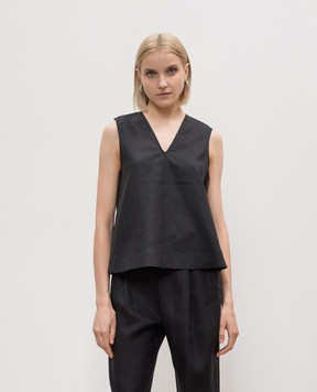 Asceno Phoebe black linen top T049F44C01