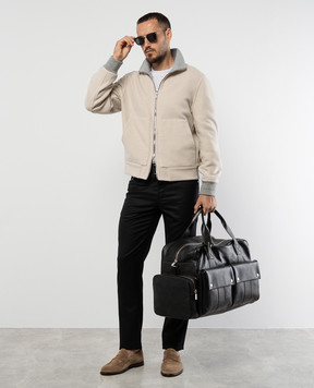 Brunello Cucinelli Black wool trousers with logo patch ME226I1780