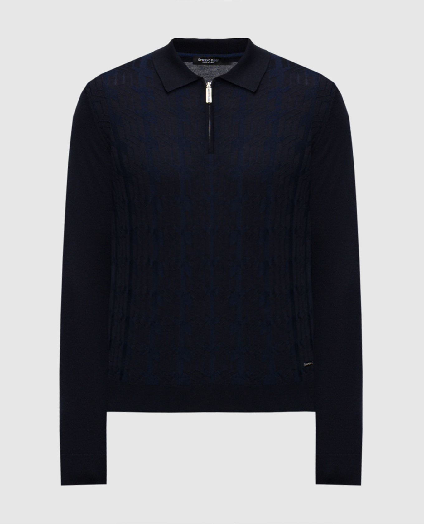 Blue cashmere and silk polo shirt with logo Stefano Ricci