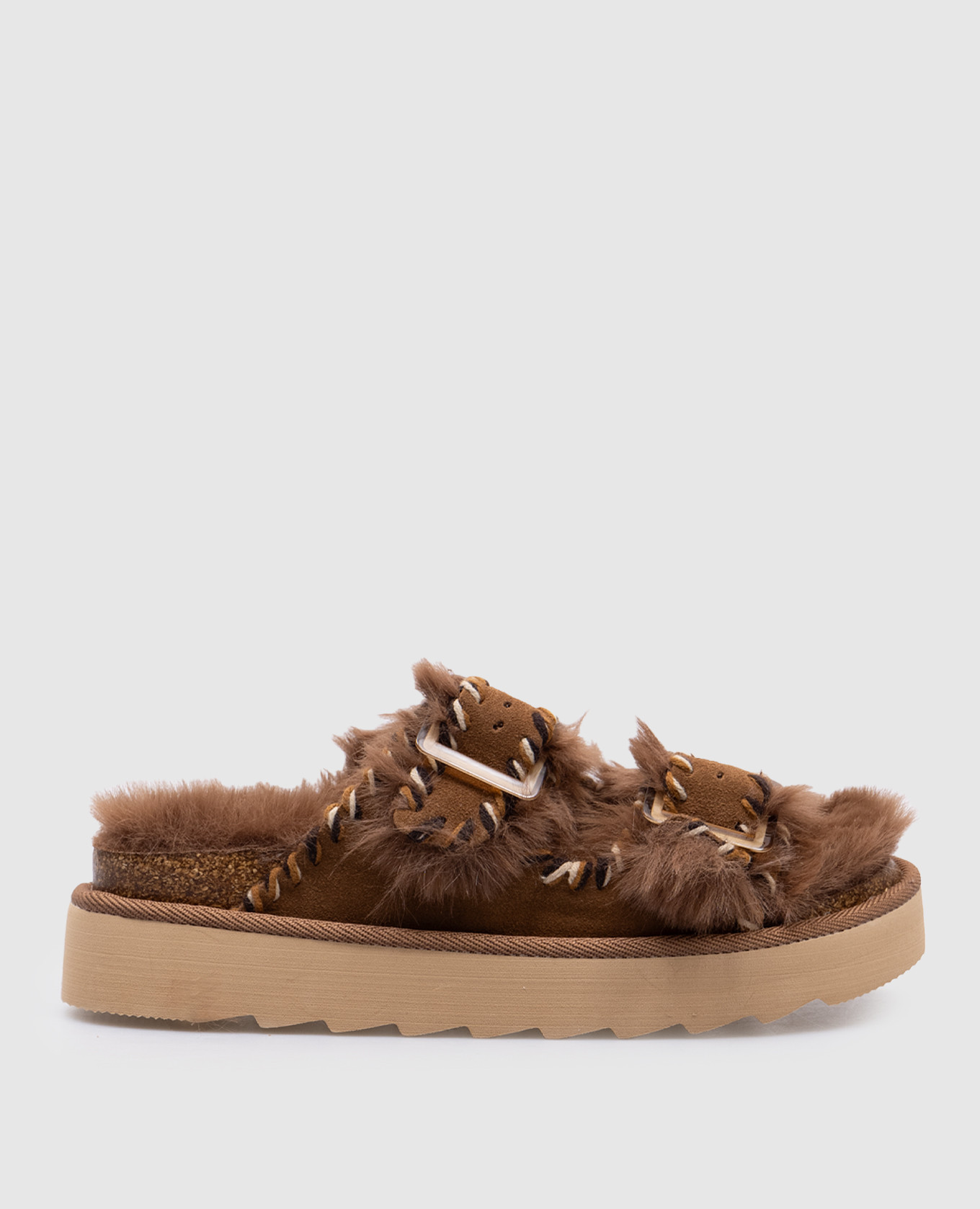 Brown suede flip-flops colors of california