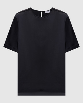 Peserico Black silk top with monil chain S0676002372