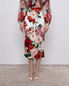 Dolce&Gabbana Pink floral print pencil skirt F4BCATFSIB4