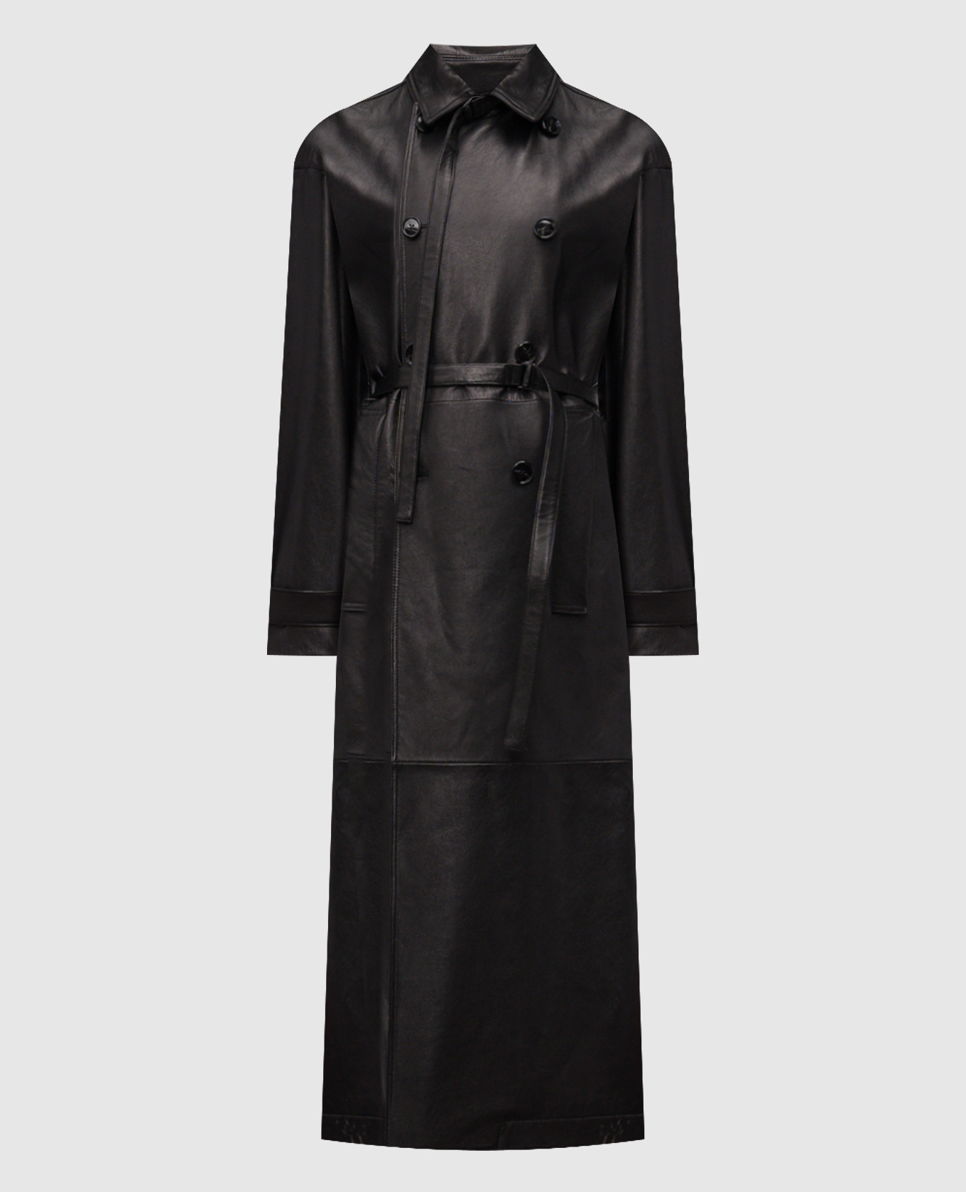 

Ansa black leather double-breasted trench coat Ann Demeulemeester