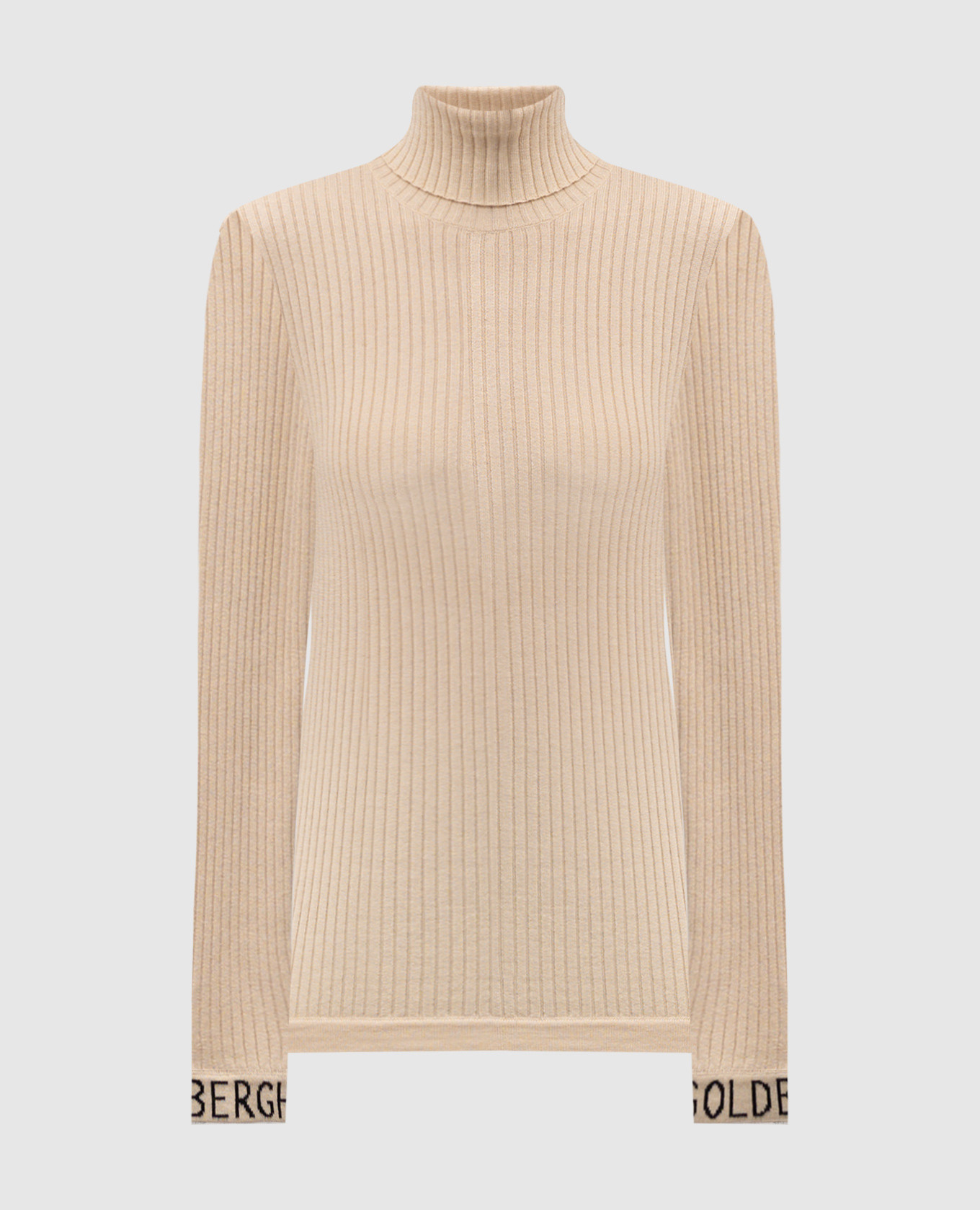 

Beige ribbed wool golf with logo Goldbergh