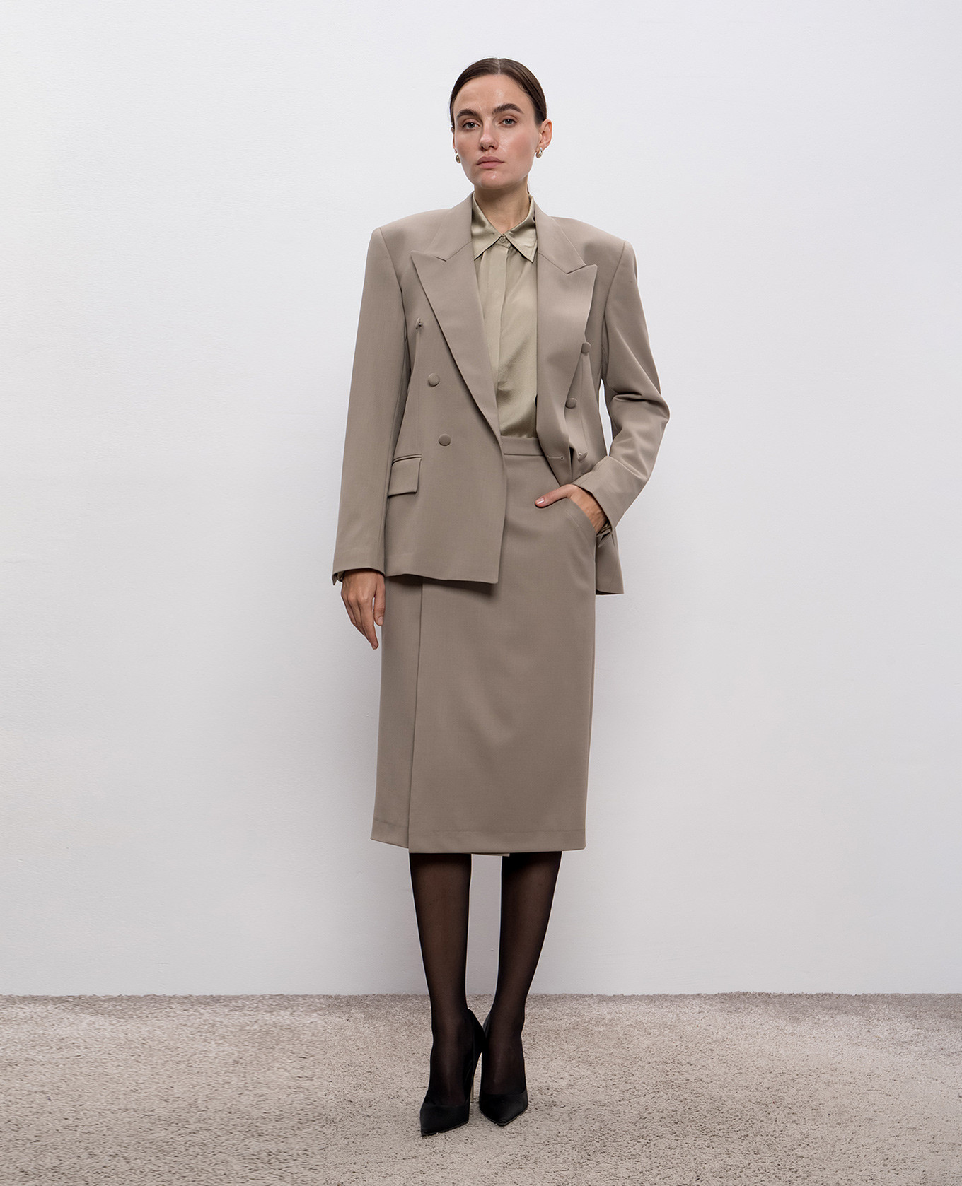 Khaki wool midi skirt Jacob Lee 2