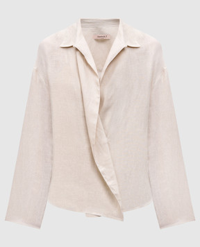 Twinset Beige linen blouse with emblem 251TF2017