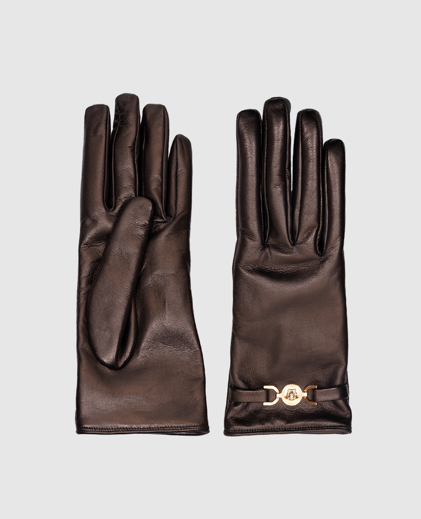 Brown leather gloves with Medusa emblem Versace