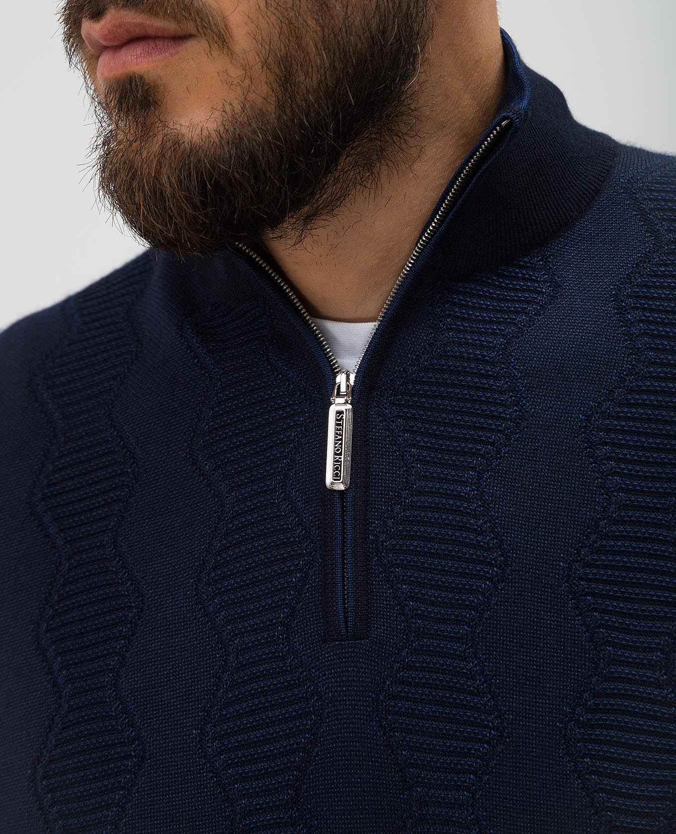 

Blue cashmere and silk jumper with monogram Stefano Ricci