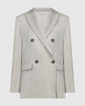 Brunello Cucinelli Gray double-breasted linen jacket with monil chain MH5682453