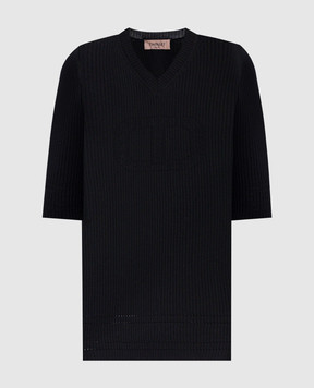 Twinset Black ribbed top with logo 252TP3242