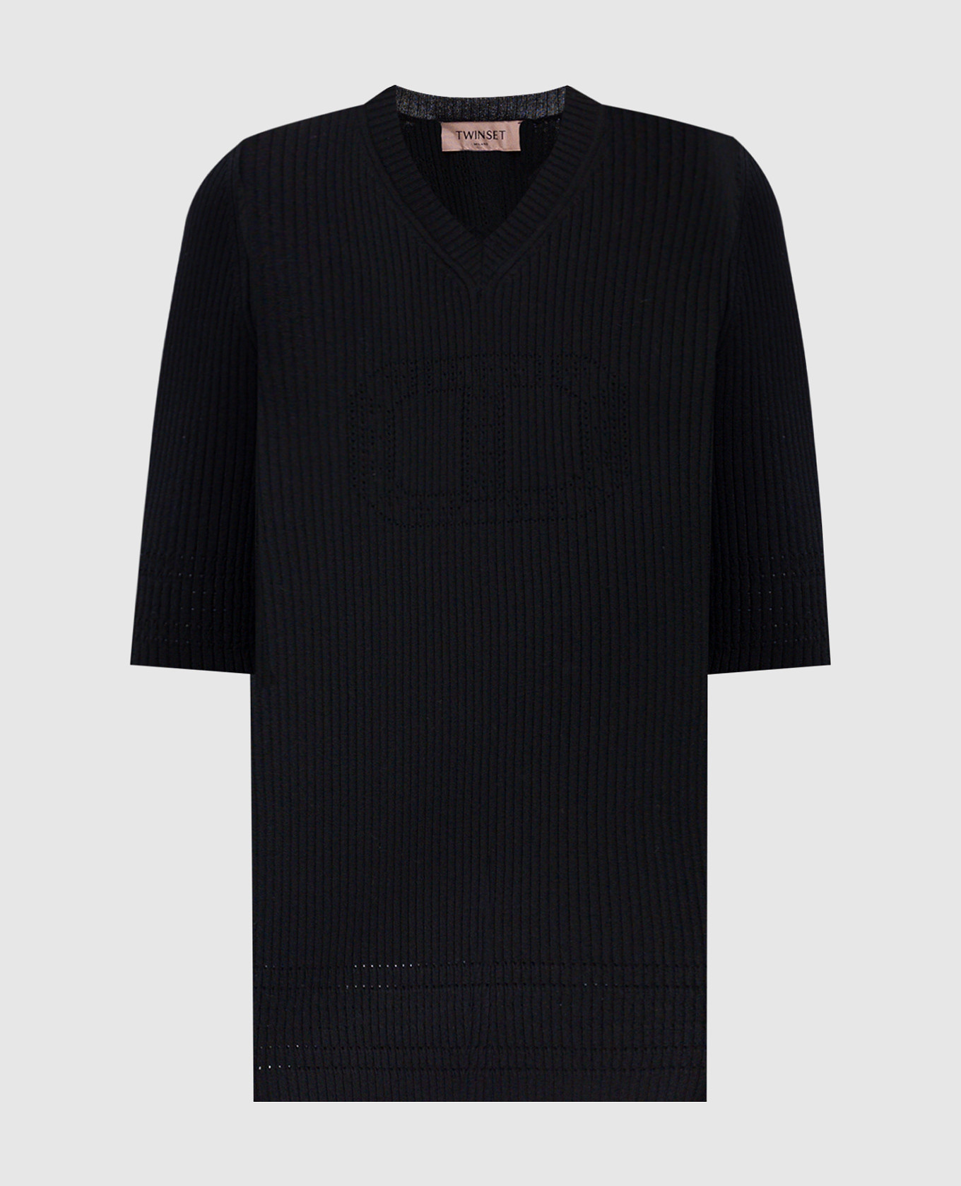 Black ribbed top with logo Twinset