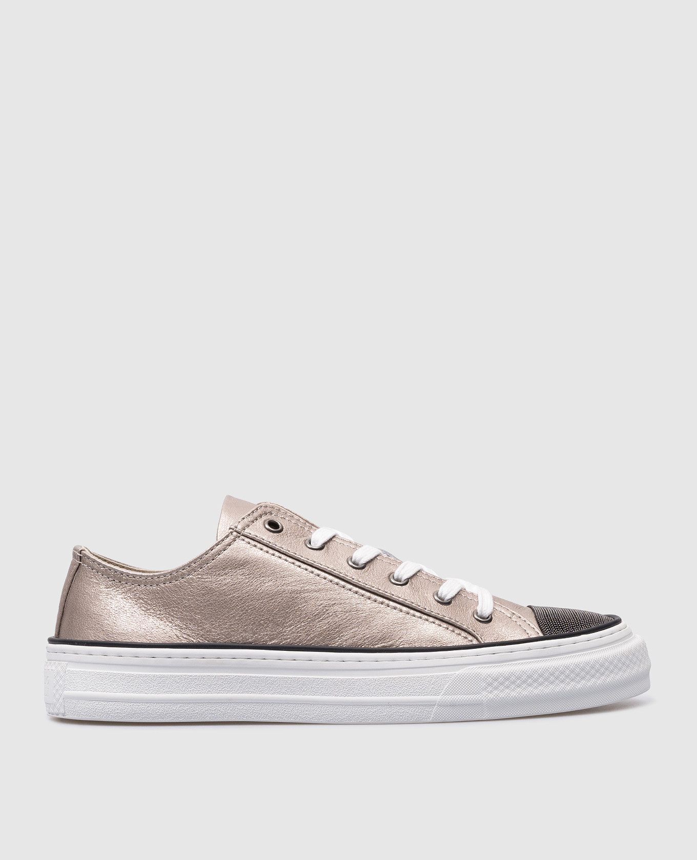 

Brown leather sneakers with monil chain Brunello Cucinelli, Золотистый