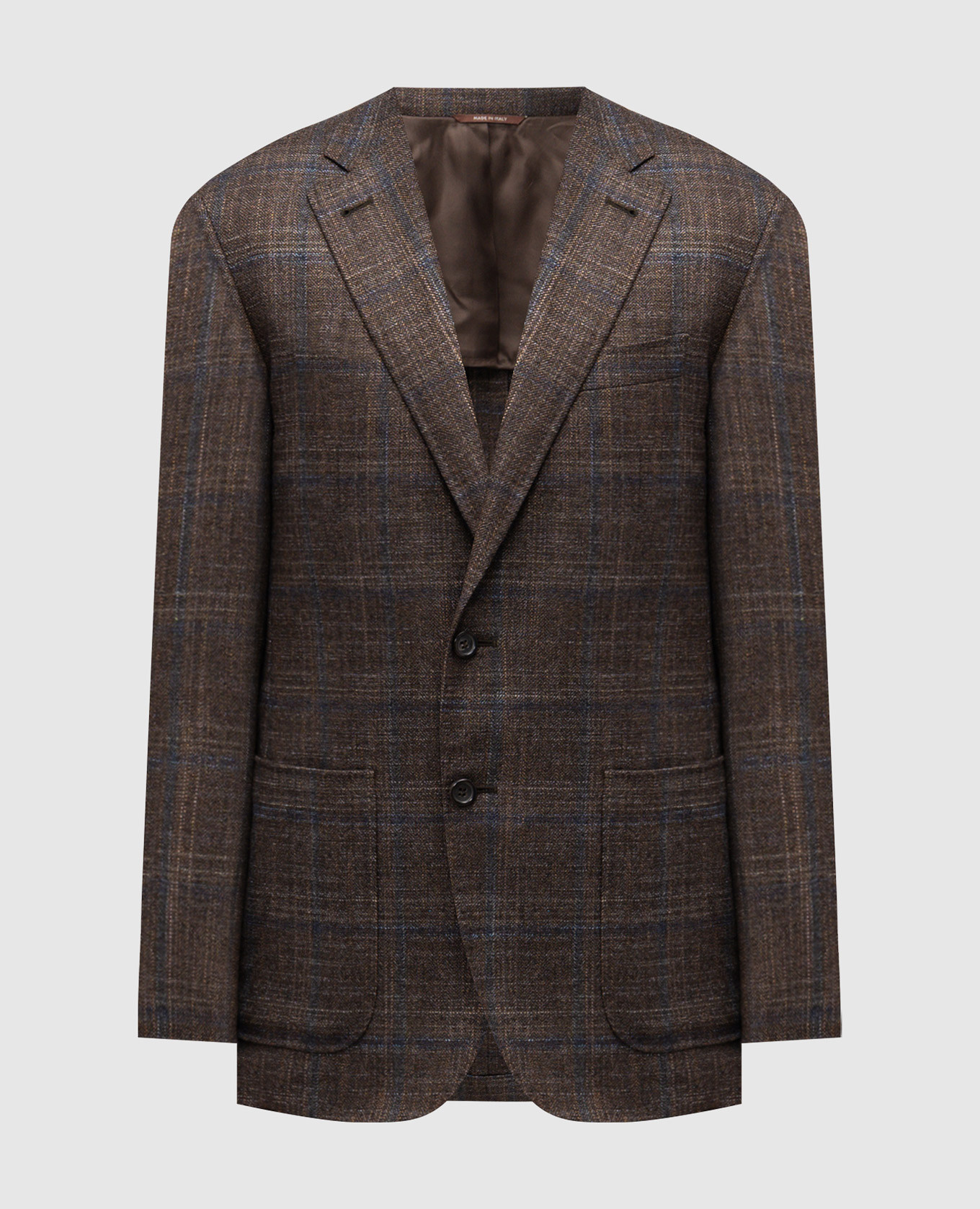 Brown checked wool, silk and cashmere blazer Canali