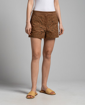 Max Mara Brown shorts EDMOND with openwork embroidery EDMOND