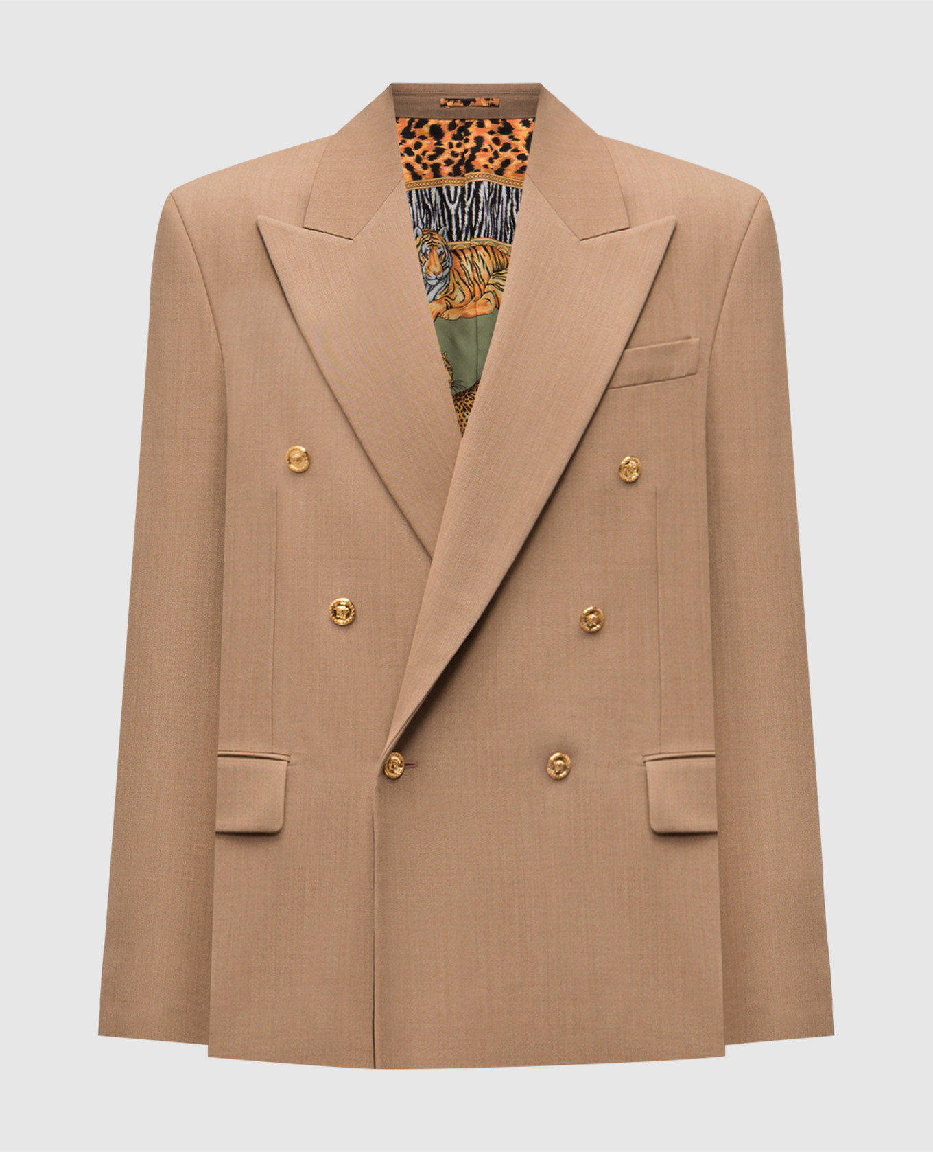 Brown double-breasted wool jacket Versace