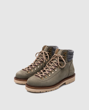 Brunello Cucinelli Green nubuck boots with logo patch MZUDRES890