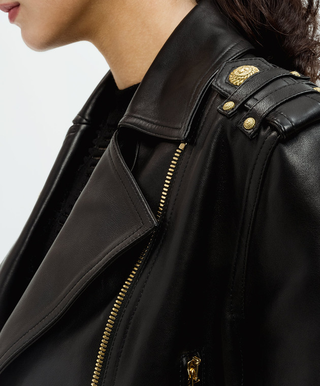 Balmain - Black leather jacket with branded rivets DF1TD205LC62