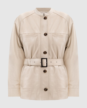 Yves Salomon Beige leather jacket with belt 25EYV21965APXX