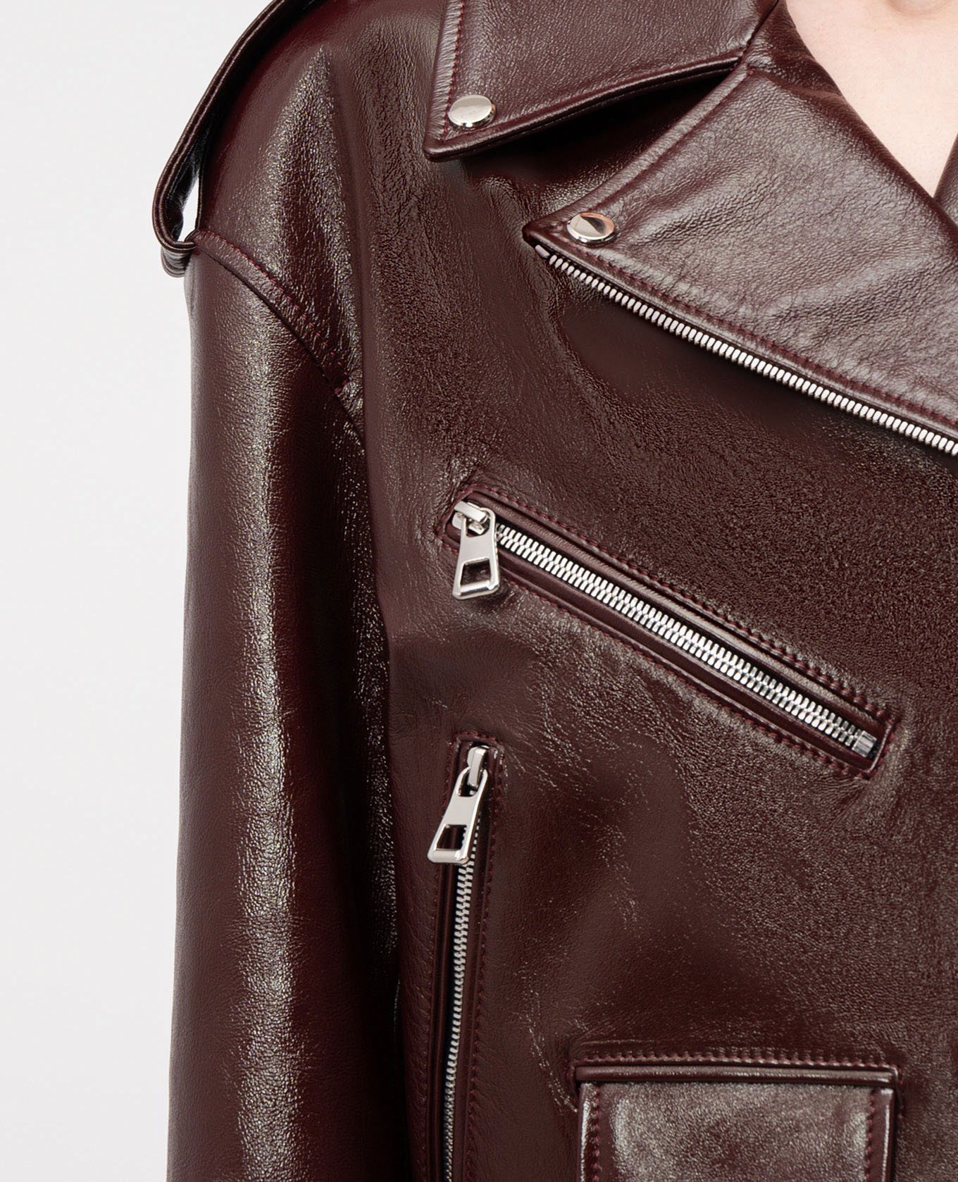 

Burgundy glossy leather biker jacket Babe Pay Pls