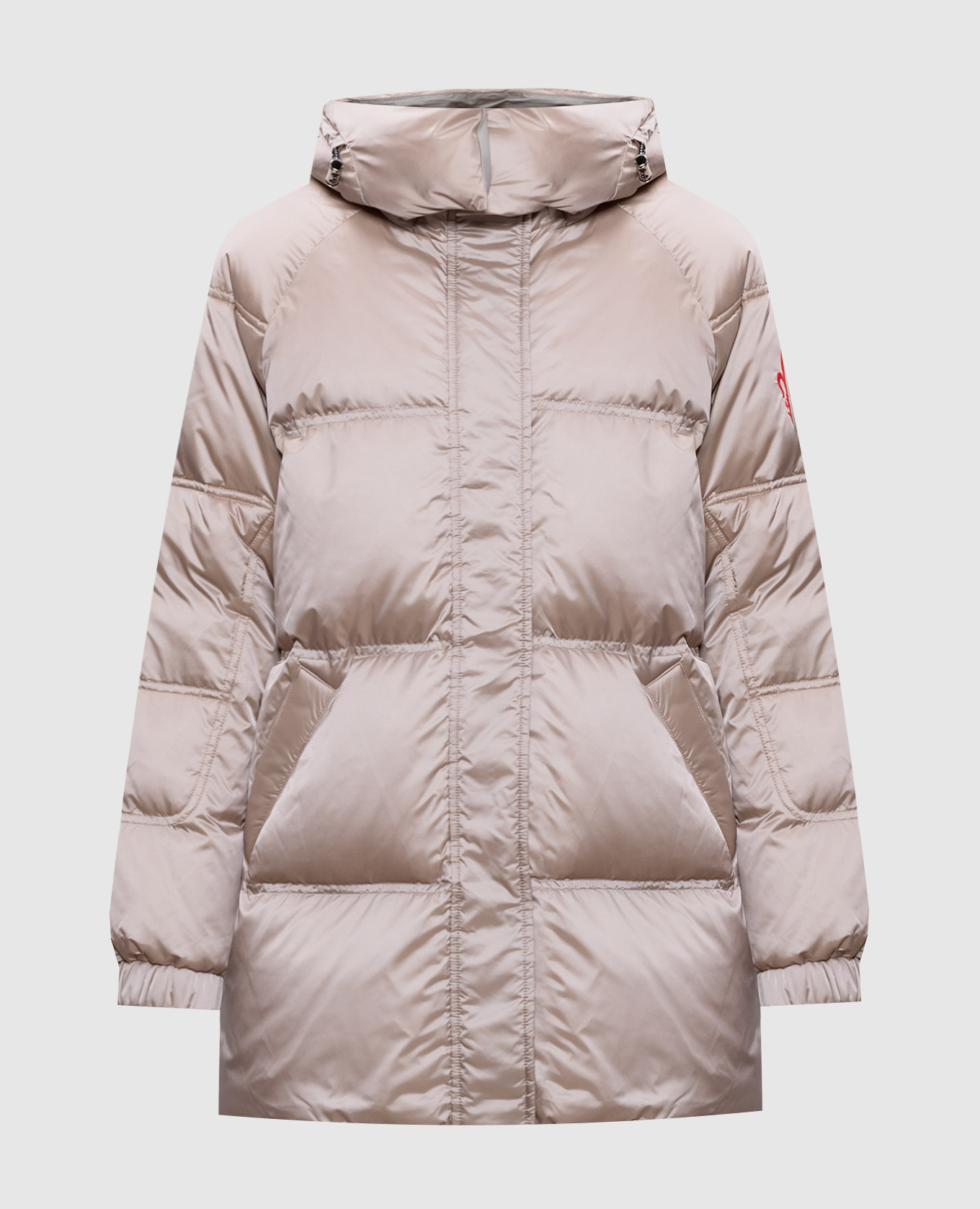 Beige down jacket with emblem embroidery be florence