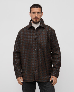 Bottega Veneta Brown Intrecciato Leather Shirt Jacket 837063V5RU0