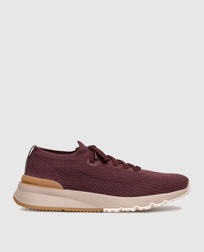 Brunello Cucinelli Burgundy sneakers with textured logo MZUPMBO252
