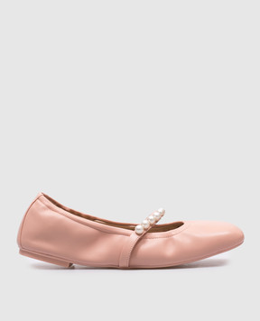 Stuart Weitzman Goldie pink leather ballet flats with beads SF896