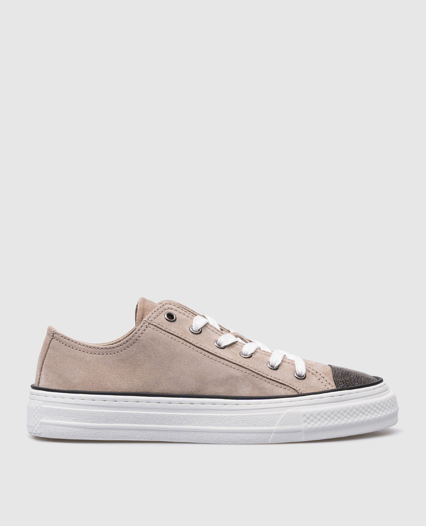 Beige suede sneakers with monil chain brunello cucinelli