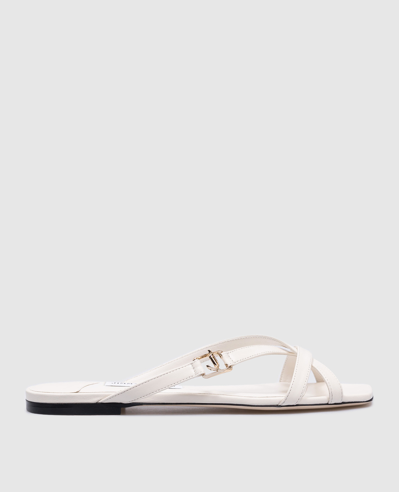 Jess logo monogram flip flops in beige leather jimmy choo