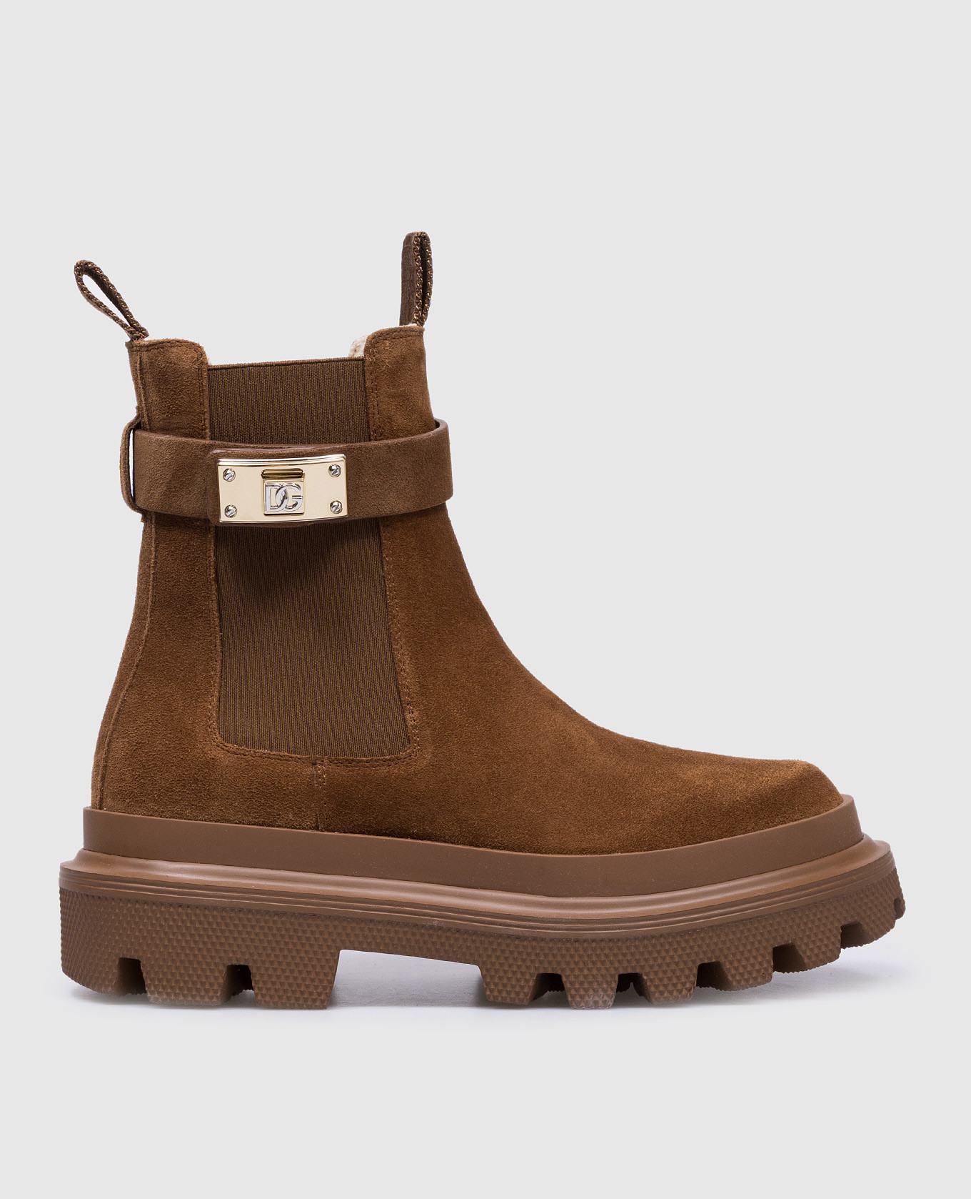Brown suede chelsea boots with metallic logo dolce&gabbana